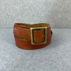 Mens‎ Leather Belt Brown 38" Long Brass Buckle Western Casual Jean Workwear READ